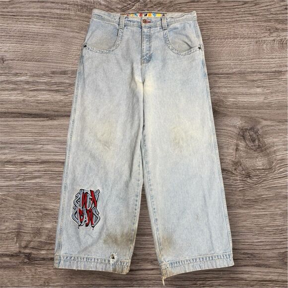 Vtg Jnco Jeans Wide Leg Baggy Skater Y2K Rollin Jnco Roots Distress Faded 38x32*